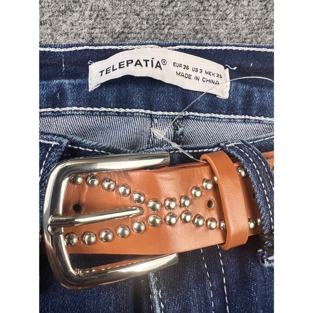 Telepatia Low Rise Bootcut Jeans Dark Wash Studded Belt Size 3/26 NWT Boho - Picture 4 of 14